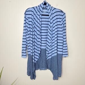 Talbots Blue Striped Knit Draped Open Front Cardigan Cotton‎ Size XL Casual Chic